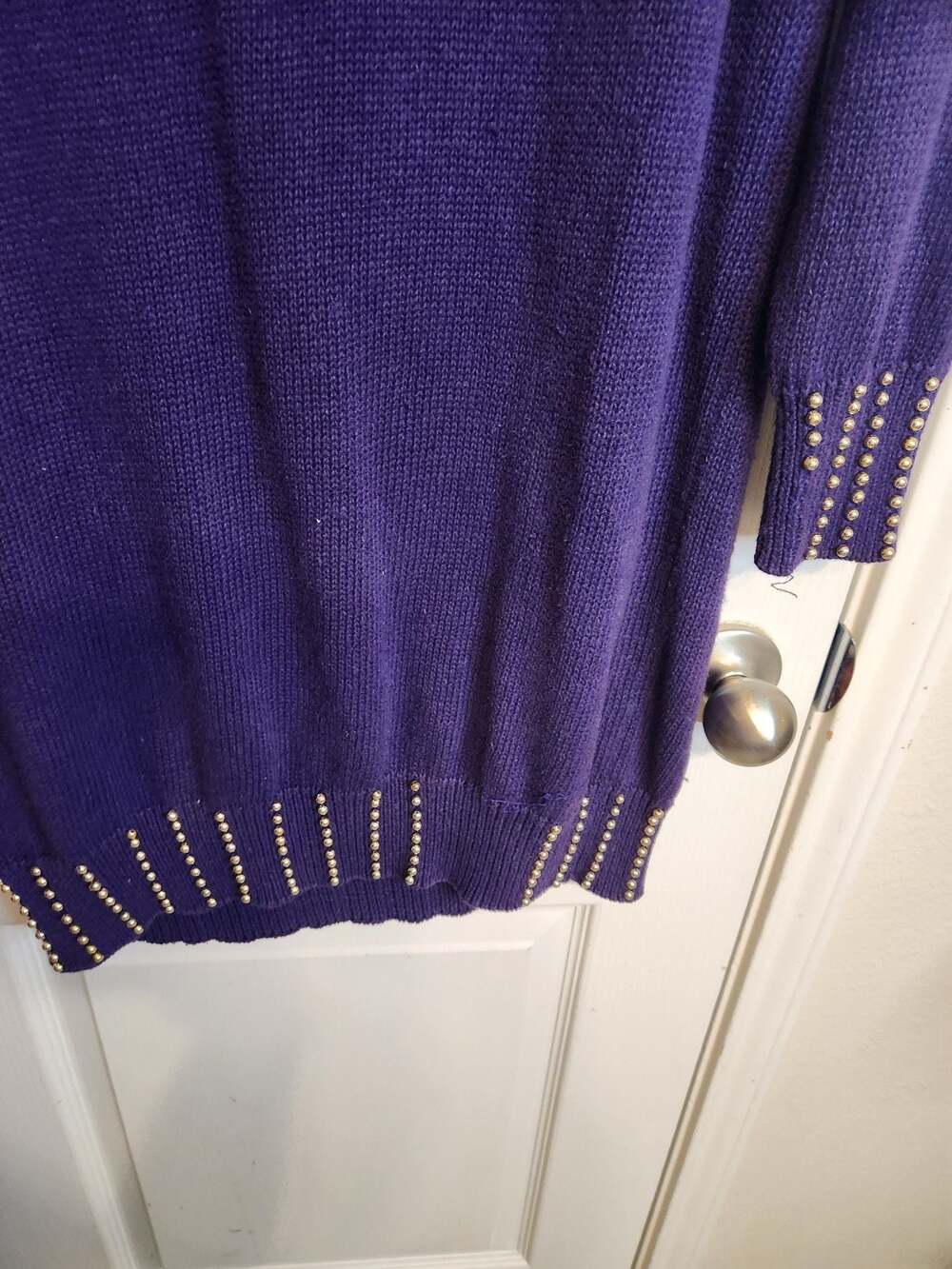 90s Y2K Vintage Purple Beaded Cowl Neck Tunic Sweater - Picture 13 of 14